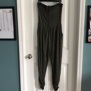 Olive Green Strapless Jumpsuit